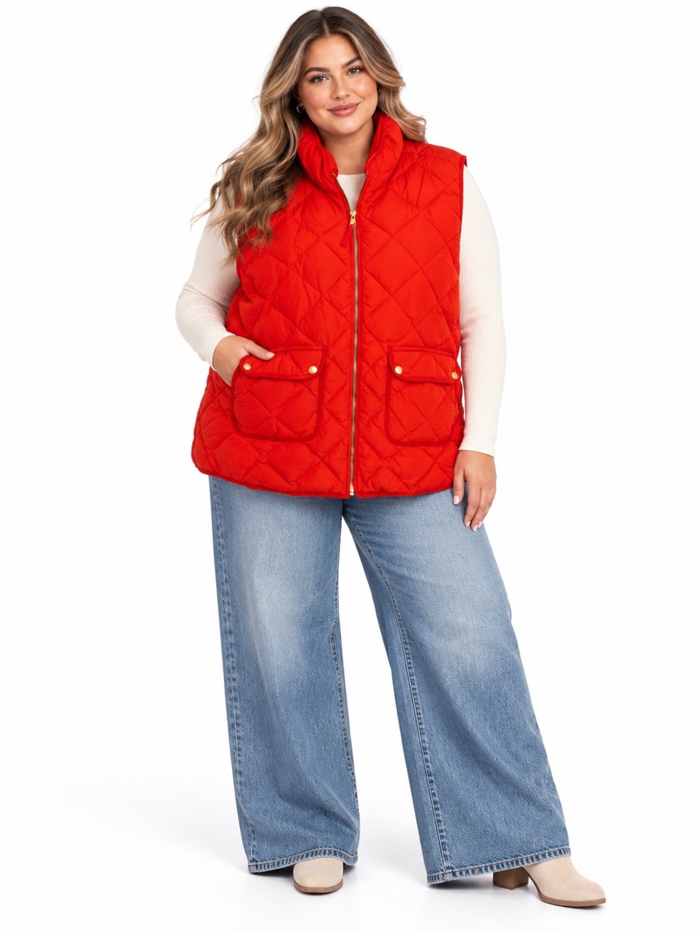 Woolrich XXL Red Orange Down Puffer Vest Quilted Zip Front Snap Pocket Utility